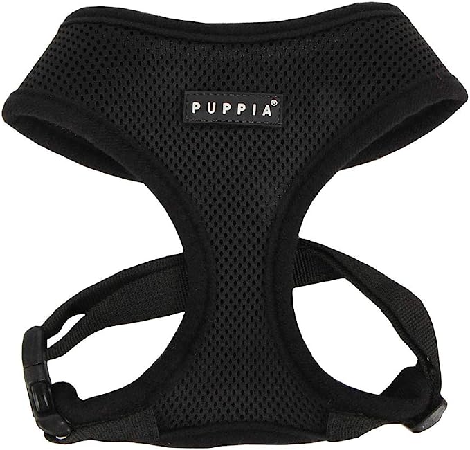 Puppia Soft Dog Harness No Choke Over The Head Triple Layer Breathable Adjustable & Quick-Release Black Large