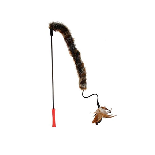 Gigwi Cat Toy Feather Teaser With Natural Feather, Plush Tail And Tpr Handle