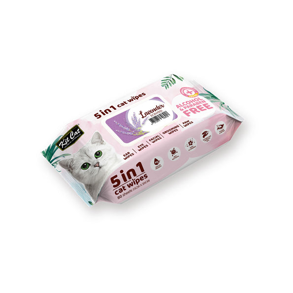Kit Cat 5 in 1 Cat Wipes Lavender Scented 80 Sheets