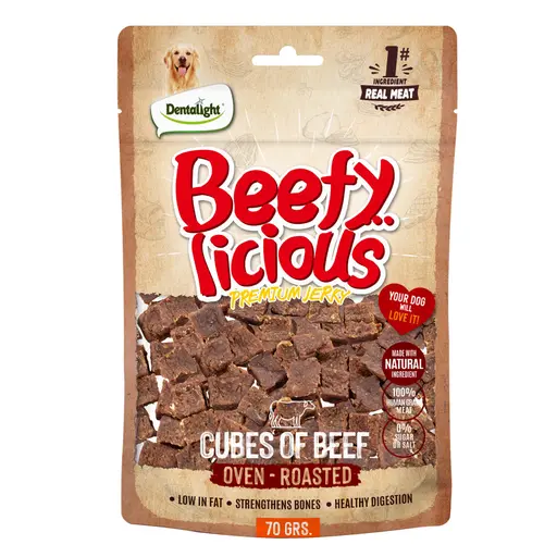 Dentalight Beefy Licious Jerky Treats For Dogs-Cube of Beef 70gm