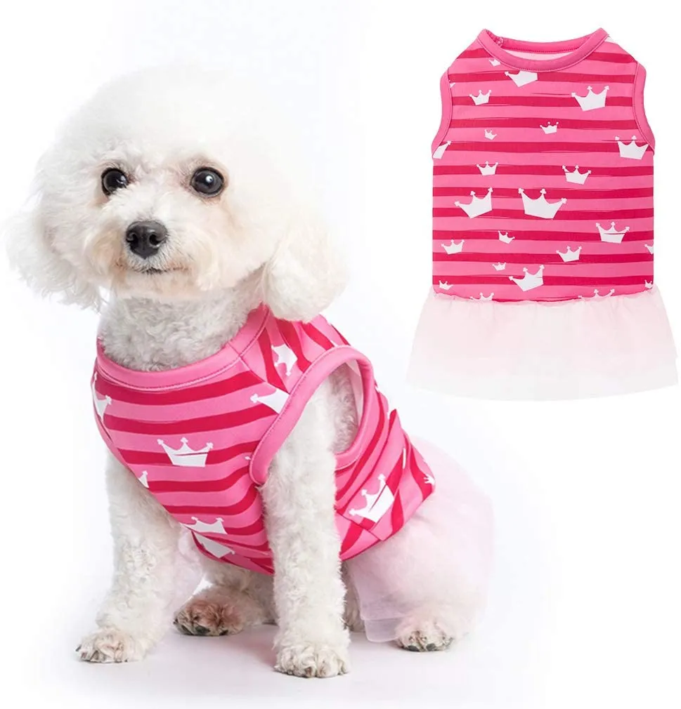 Pets Club Crown  Printed Dog Dress Summer Pet Cloth - M, PInk