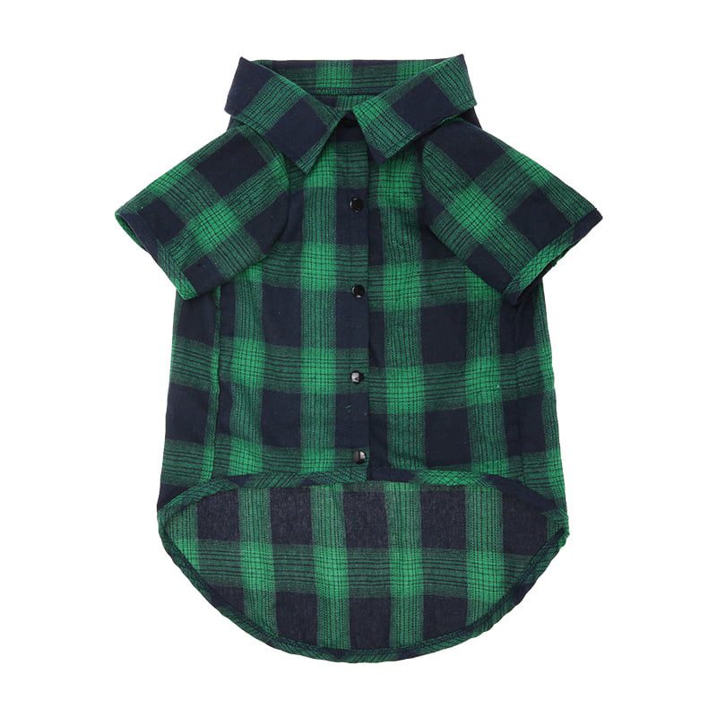 Pets Club  Check Pattern Cotton Cloth For Puppy Dog Summer Shirts - L, GREEN