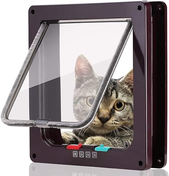 Pet Flap Door With Magnetic And 4-Way Locking System -23.5*5.3*25cm - Brown