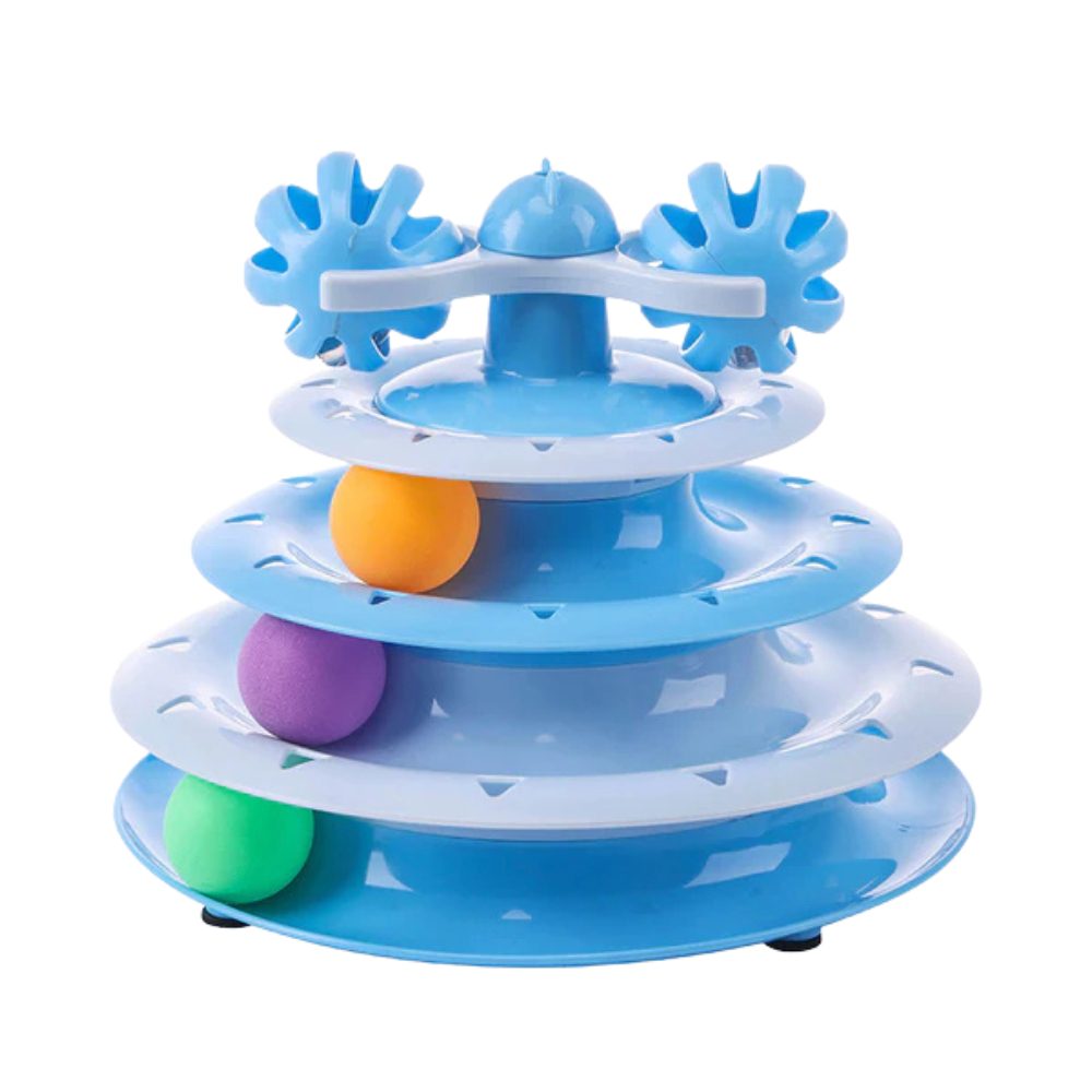 Cozy Paws 4-Layer Turntable Cat Tower Toy with Balls (Mixed Colors) – 23.4×18×7 cm (No Spring Toy)