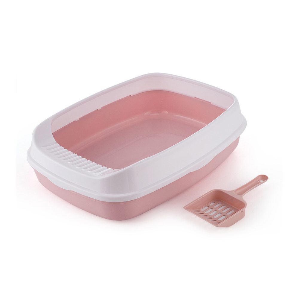 Cozy Paws Open Cat Litter Tray with Litter Shovel Scoop – 46×34×12cm Pink
