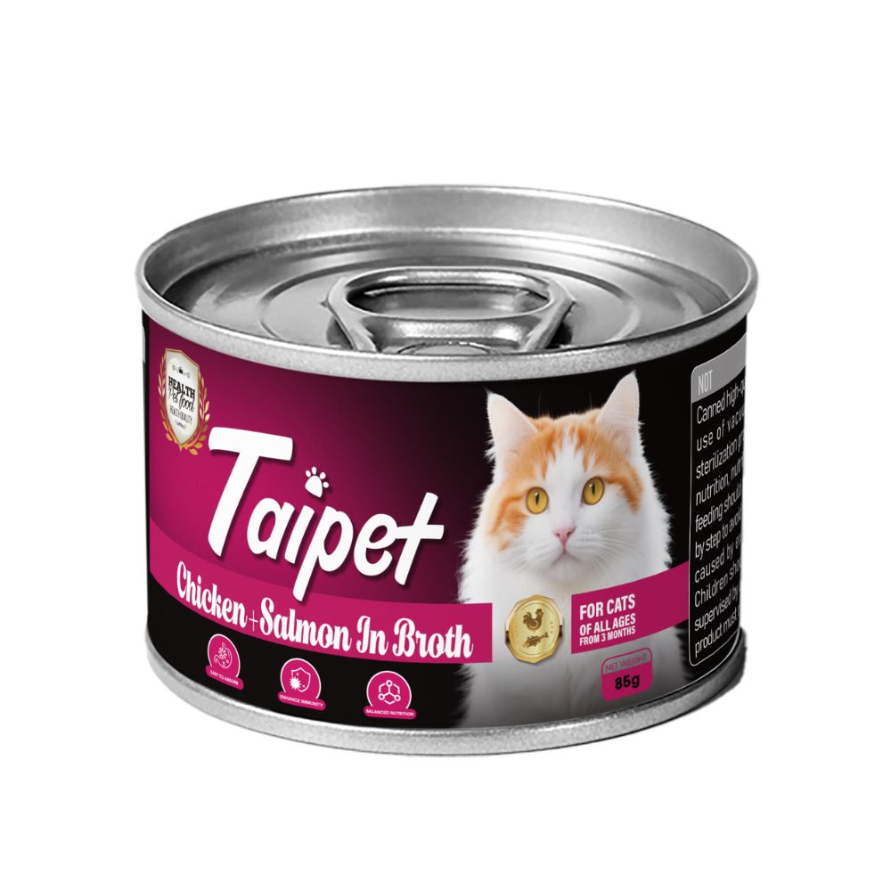 Taipet Cat Canned Wet Food Chicken &amp; Salmon in Broth-85g (Box contains 24pcs)