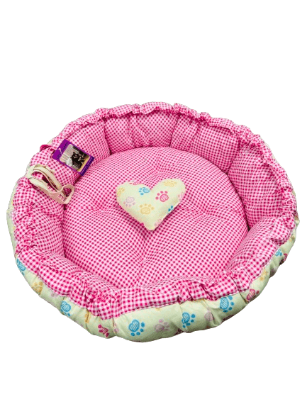 Coco Kindi Paw Printed Cream Color Washable Pumpkin Cotton Bed With Heart Shape Toy - Size #1