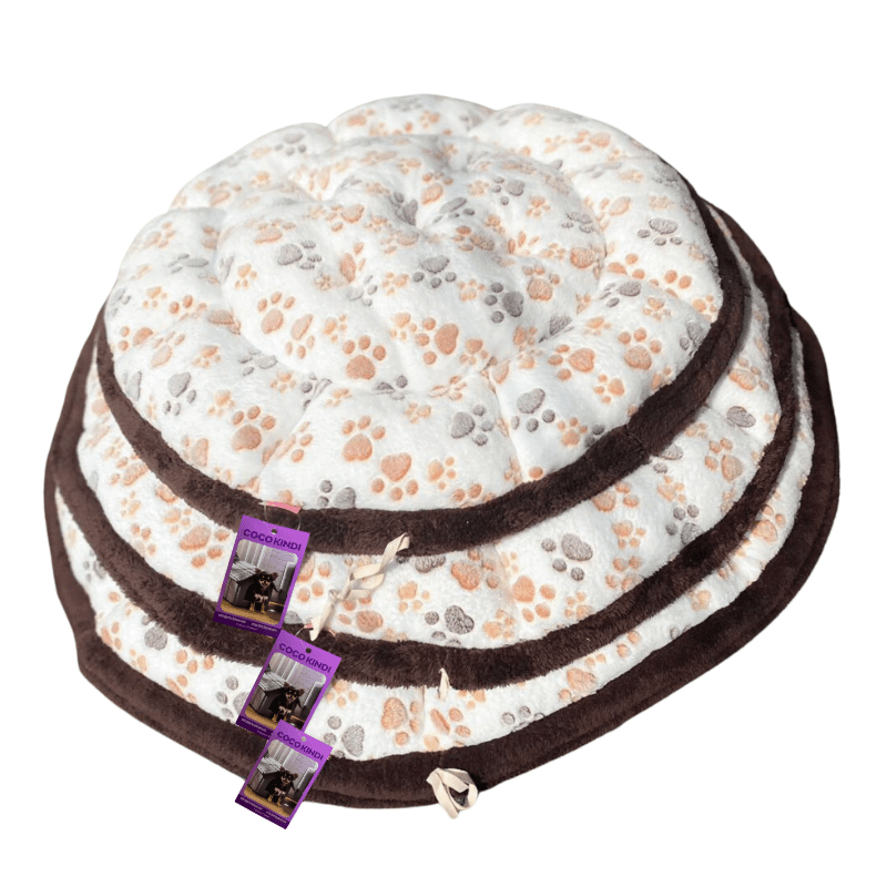 Coco Kindi Paw Printed Cream Color Washable Pumpkin Fur Bed With Heart Shape Toy - Size #2