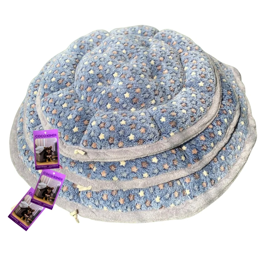 Coco Kindi Navy Star Washable Pumpkin Fur Bed With Heart Shape Toy - Size #3