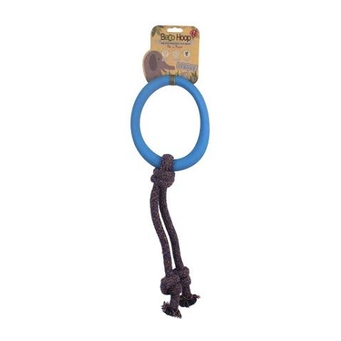 Beco Pets Hoop on Rope Natural Rubber Hoop and Cotton Rope Blue Large