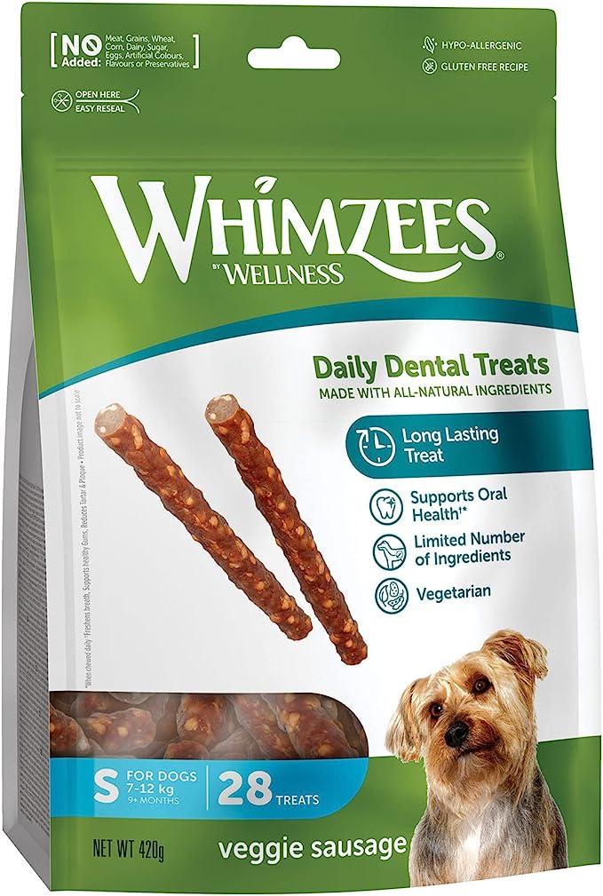 Whimzees Natural Grain Free Dental Dog Treats Veggie Sausage 24+4pcs
