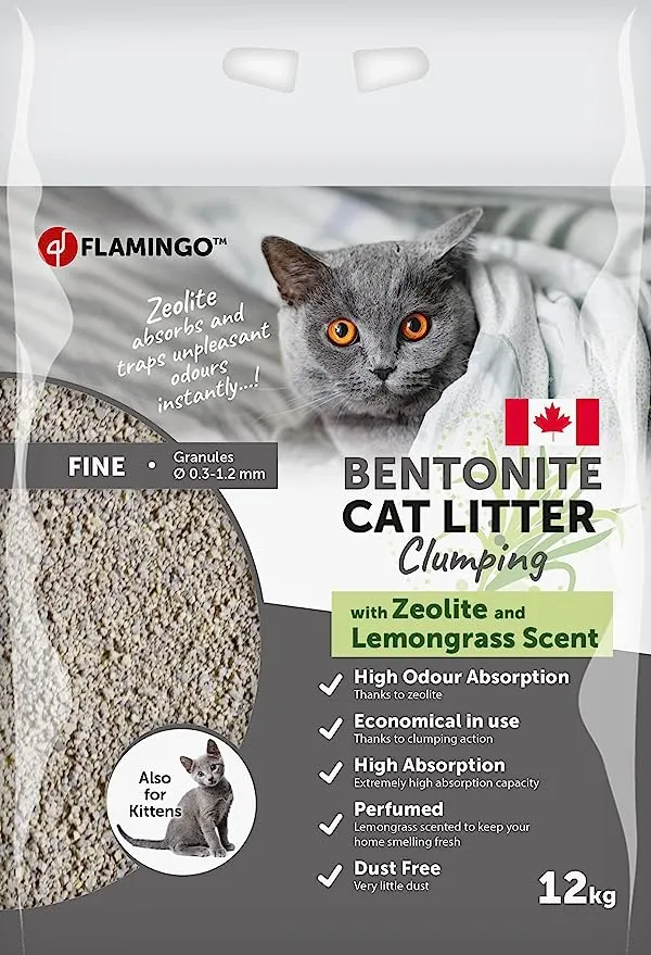 [560667-12KG] Flamingo Bentonite Zeolite & Lemongrass Scent Clumping Cat Litter 12kg