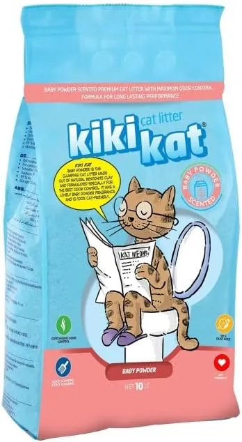 Kiki Kat White Bentonite Clumping Cat Litter Baby Powder 10L / 8.7kg