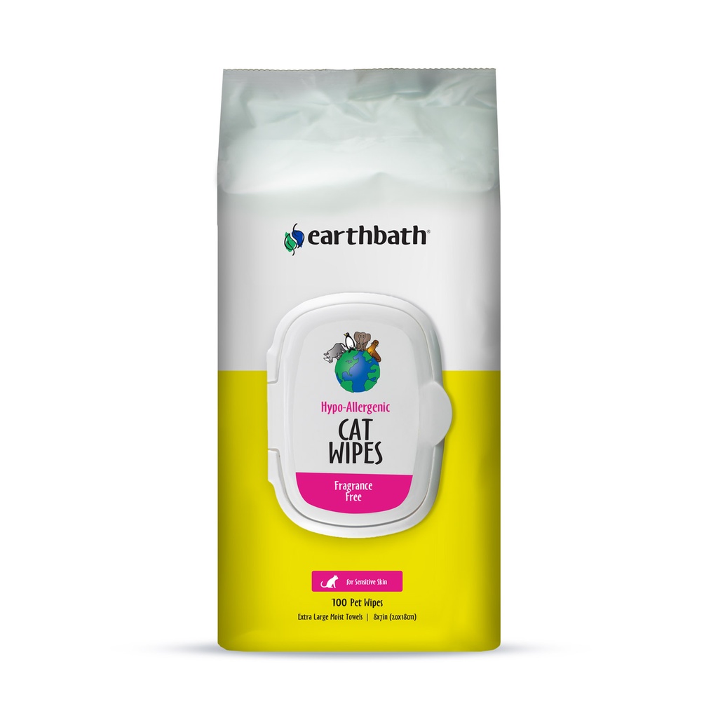 Earthbath Natural Hypo Allergenic Cat Grooming Wipes Fragrance Free White 100pcs