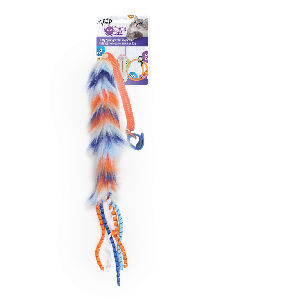 afp-All for Paws Furry Ball Fluffy Spring with Finger Ring Orange