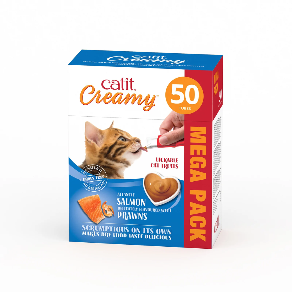Catit Creamy Salmon with Prawn Lickable Cat Treats Mega Pack of 50Tubes