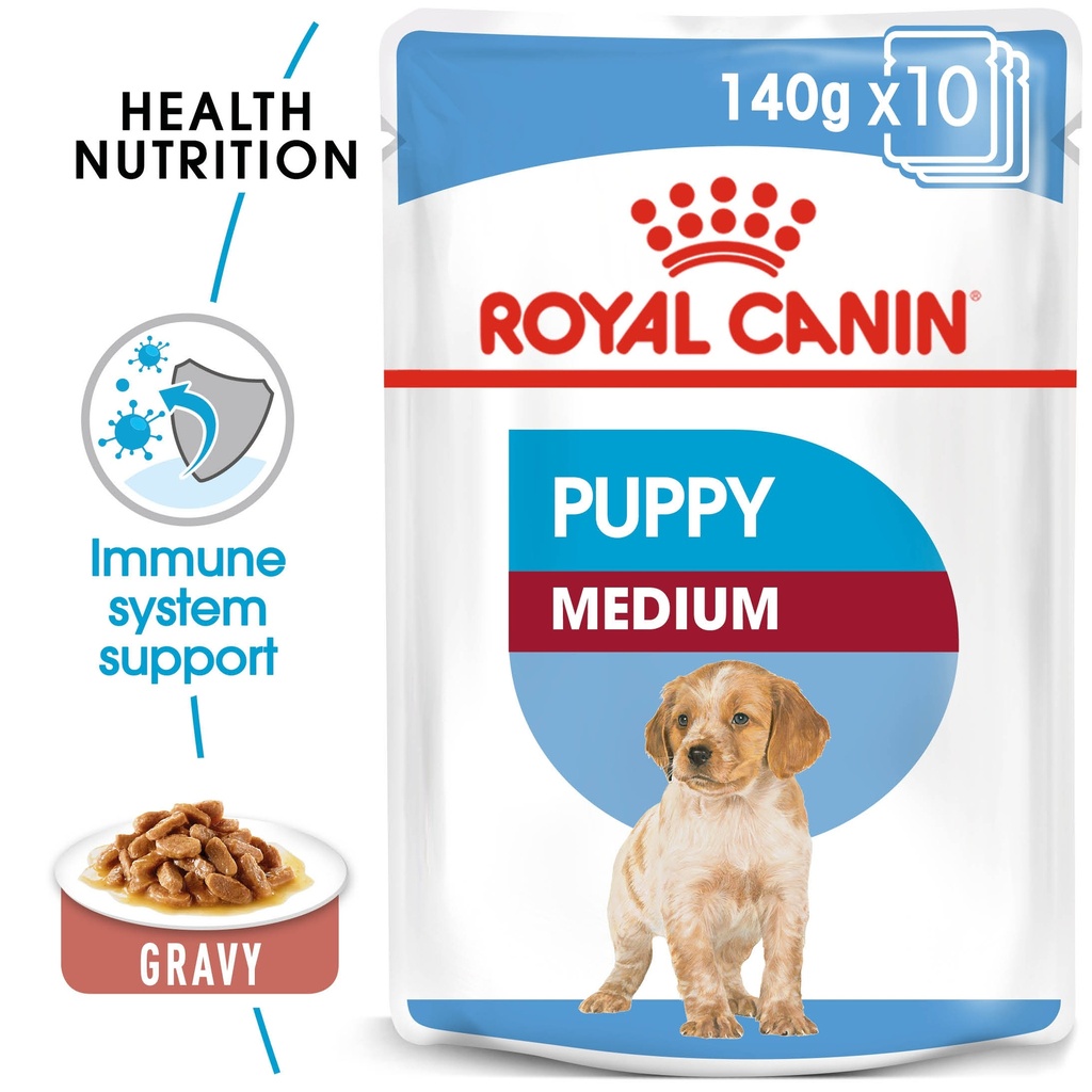 Royal Canin SHN Size Health Nutrition Medium Puppy Wet Food Pouches Box of Dog Food 10x140gm