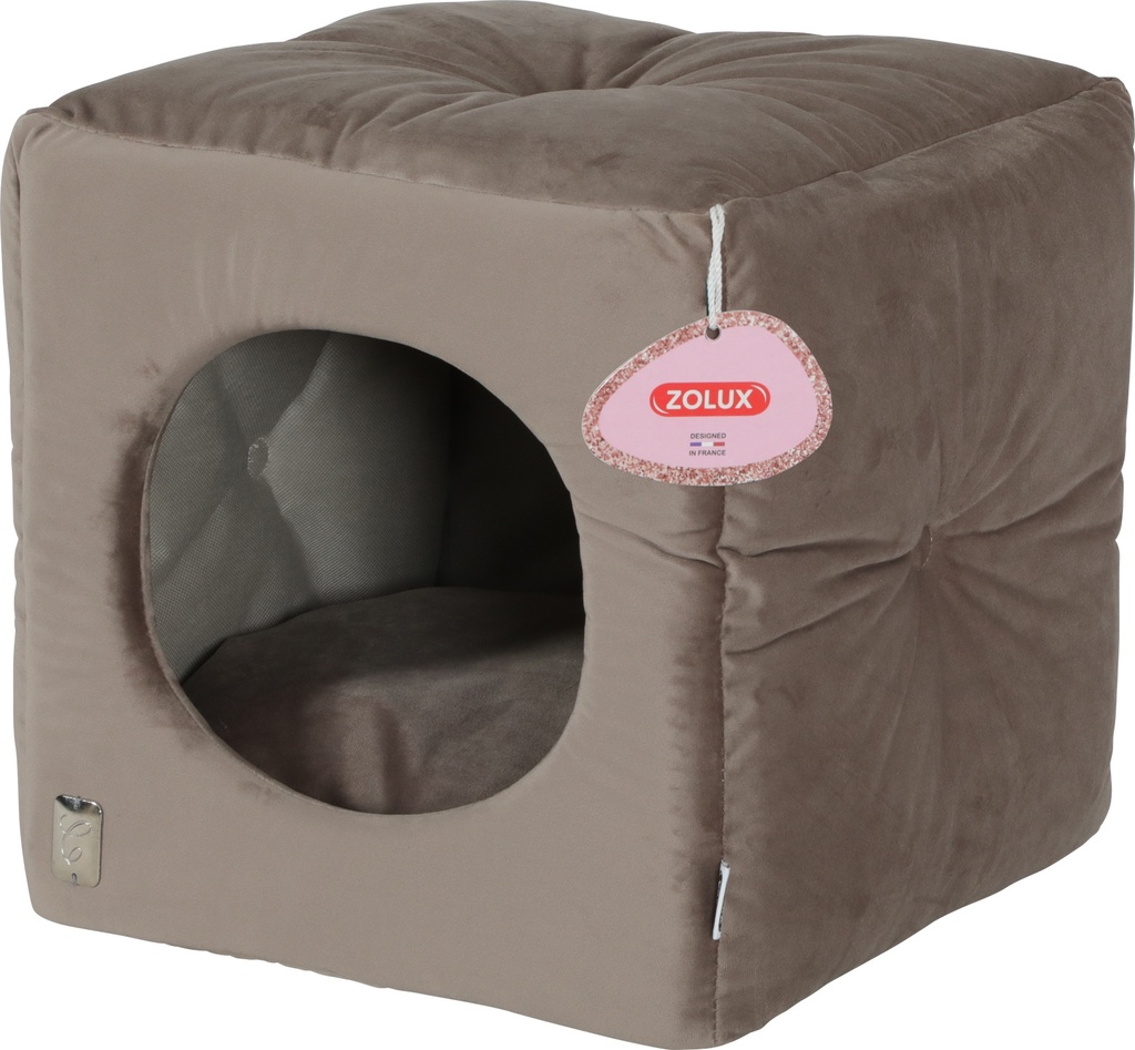 Zolux Cat Chambord Chesterfield Cube Bed, 35 cm Size, Taupe - Cat Bedding