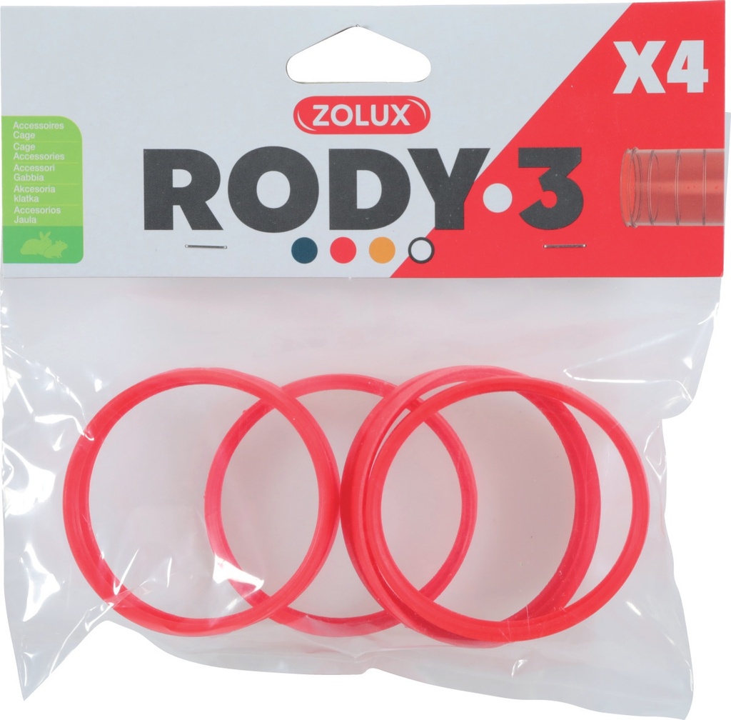 Zolux - ZO-206031 4 Connector Rings for Rodent Tube Diameter 6 cm Red