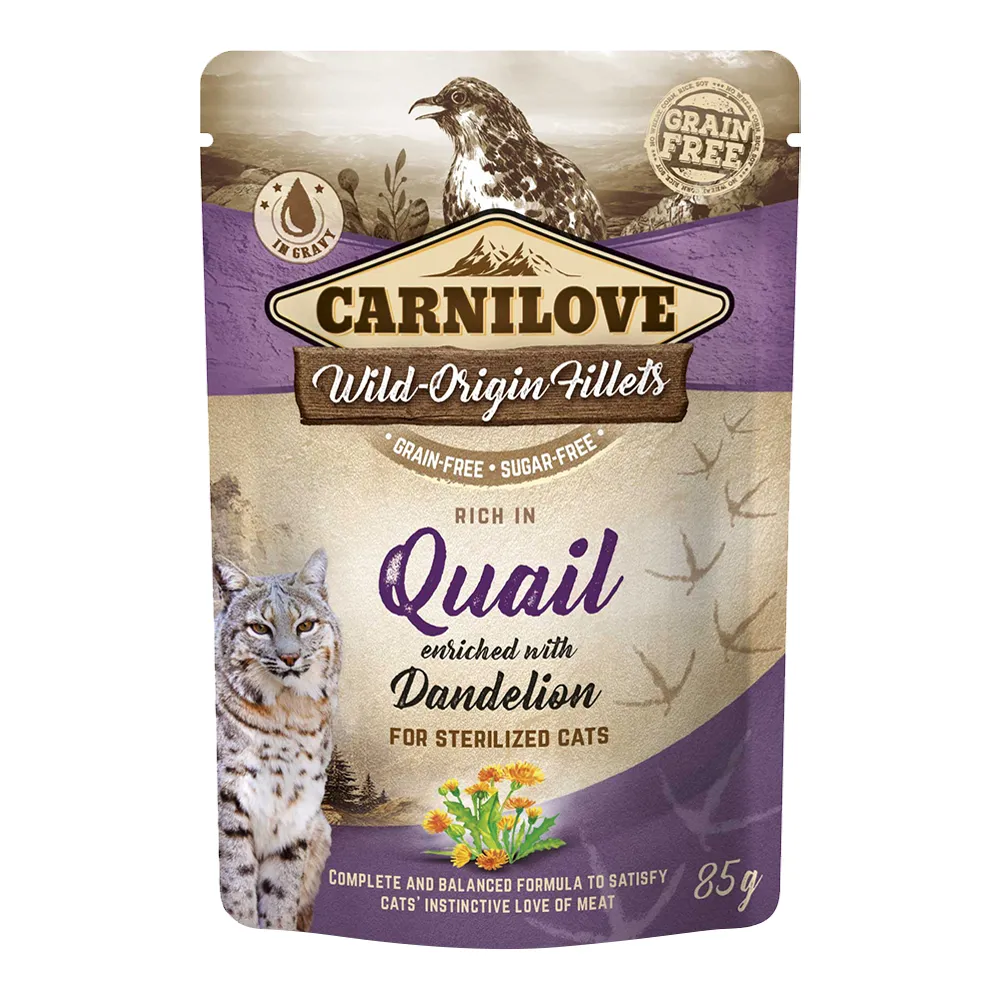 Carnilove Quail Enriched with Dandelion for Sterilized Cats Wet Food Pouches 24x85gm