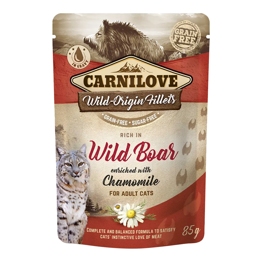 Carnilove Wild Boar enriched with Chamomile for Adult Cats Wet Food Pouches 24x85gm