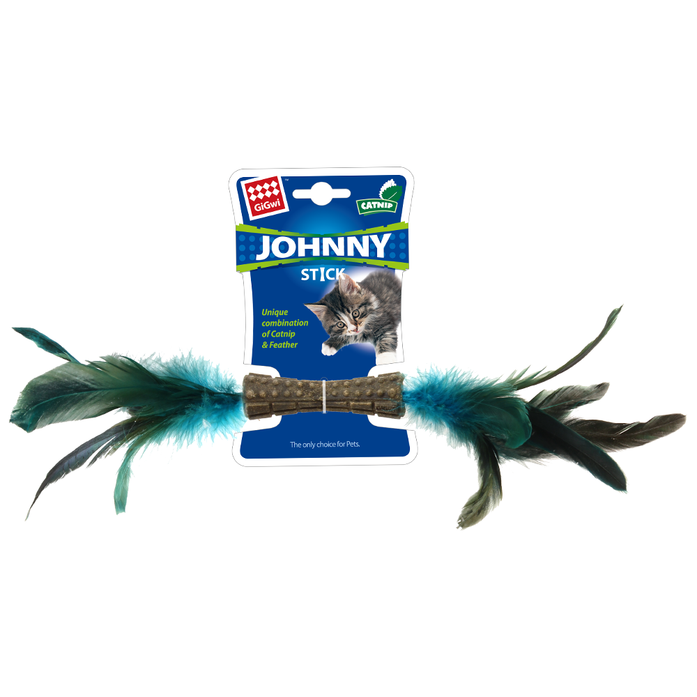 GiGwi Catnip Johnny Stick with double side natural feather Blue