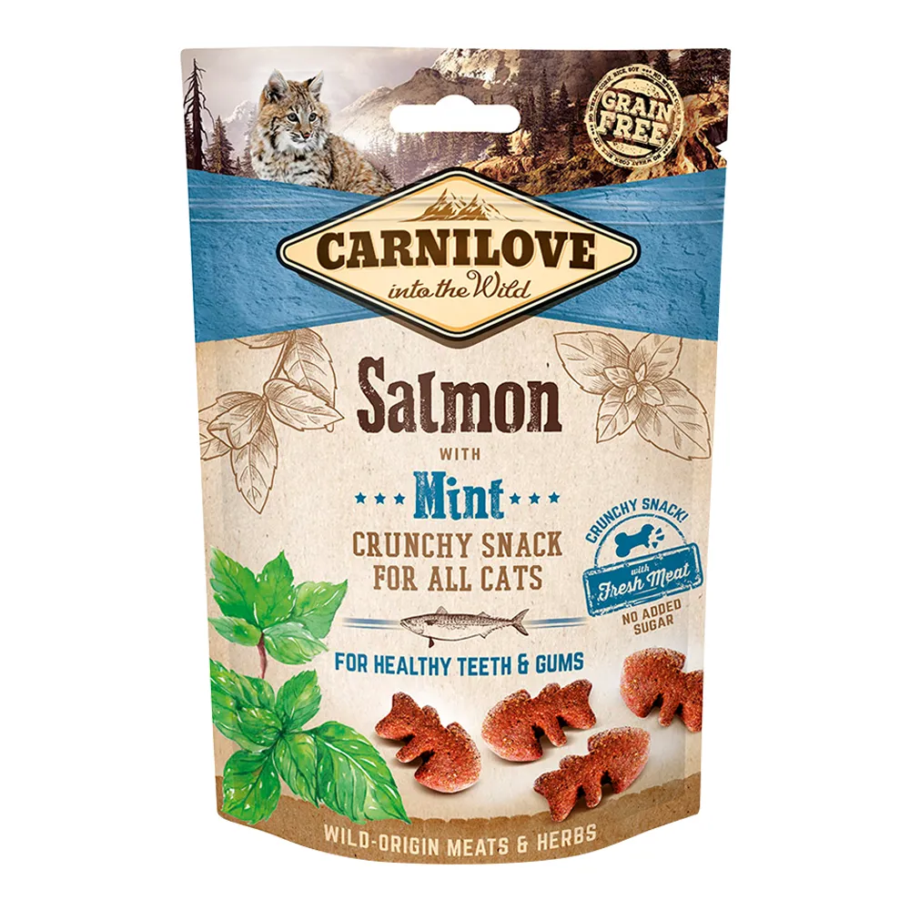 [8595602527175] Carnilove Salmon with Mint Crunchy Snack for Cats 50gm