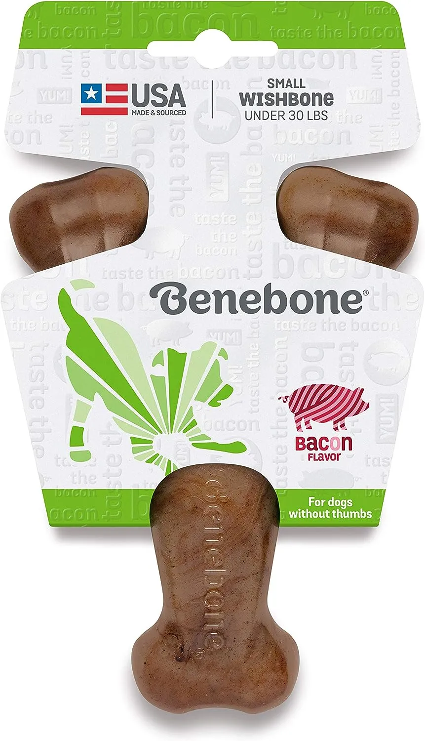 Benebone Wishbone Dog Chew Toy for Aggressive Chewer Bacon Flavor Small