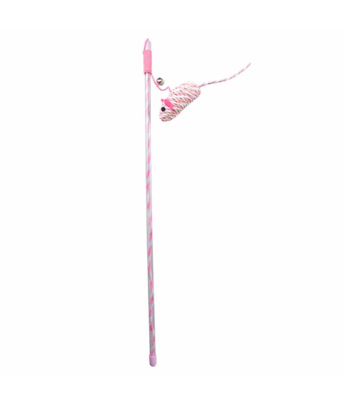 Duvo+ Playing Rod Catchy Paper Mouse Pink 47x15x4cm