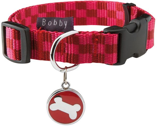 Bobby Damier Nylon Dog Collar Red Medium 