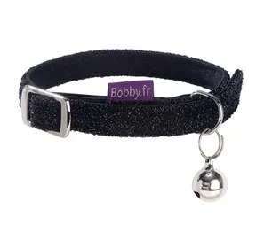 Bobby Disco Cat Collar Glittery Nylon Quick Close with Bell Black XS