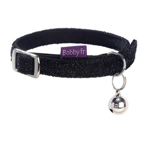 Bobby Disco Cat Collar Glittery Nylon Quick Close with Bell Black XS