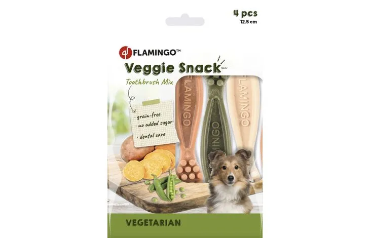 [51785-12.5cm (4pcs)] Flamingo Veggie Adult Toothbrush Dog Treat 12.5cm 4pcs