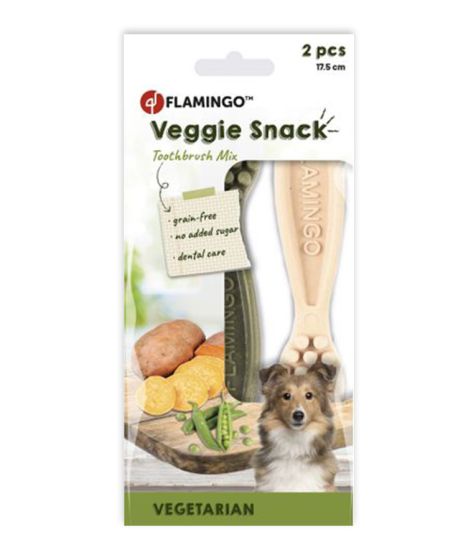 Flamingo Veggie Adult Toothbrush Dog Treat 17.5cm 2pcs