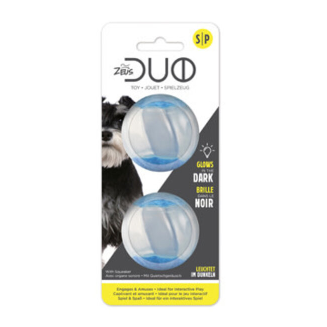 Zeus Duo Ball, 5cm with Squeaker & Glow, 2pk