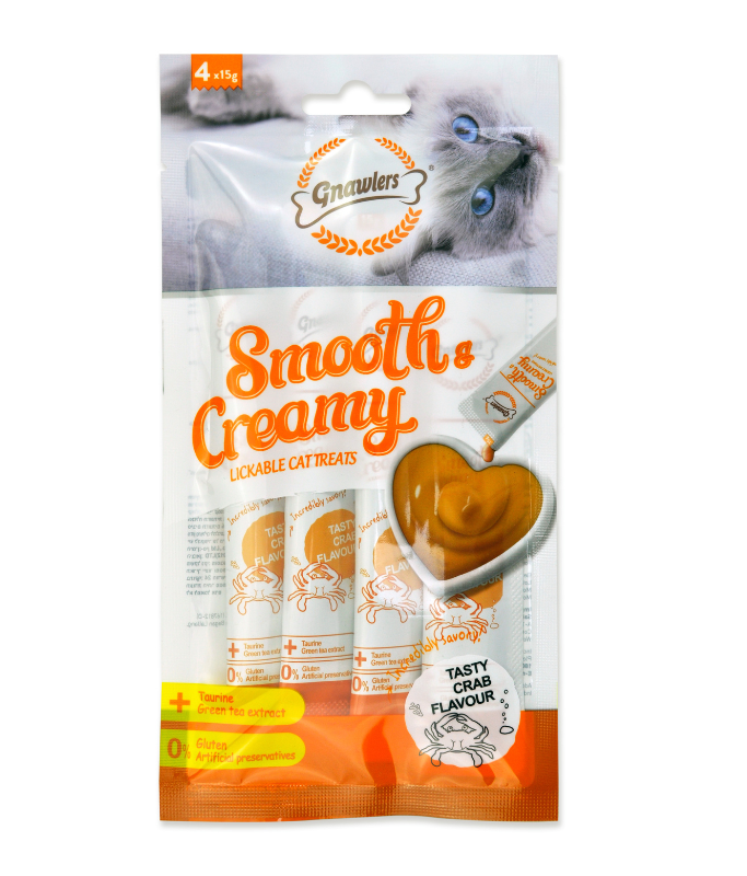 Gnawlers Smooth & Creamy Lickable Cat Treats Crab Flavour 4pcs x 15gm