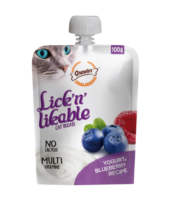 [GN12145] Gnawlers Lick & Lickable Cat Treats Yogurt & Blueberry 100gm