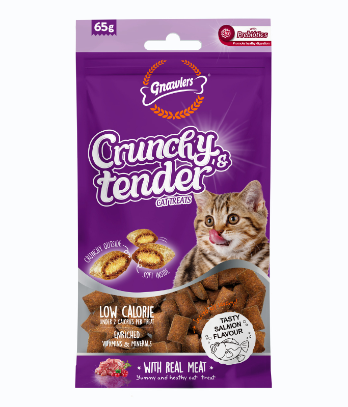 Gnawlers Crunchy & Tender Cat Treats Salmon Flavour 65gm