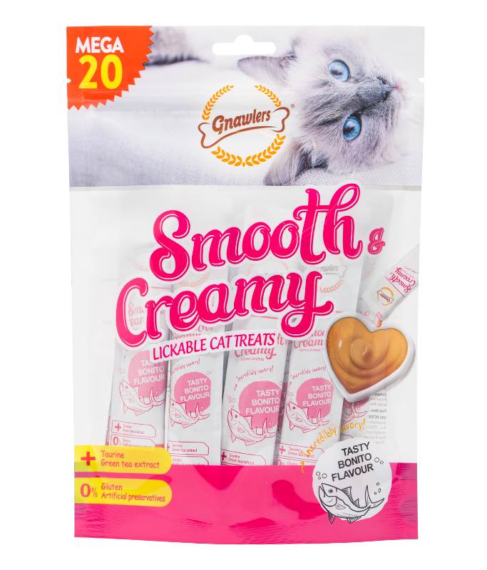 Gnawlers Smooth & Creamy Lickable Cat Treats Bonito Flavour 20pcs x 15gm