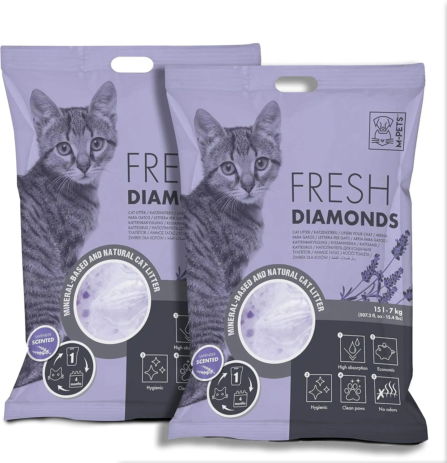[6953182717737] M-PETS Fresh Diamonds Silica Gel Cat Litter Lavender Scented 15L