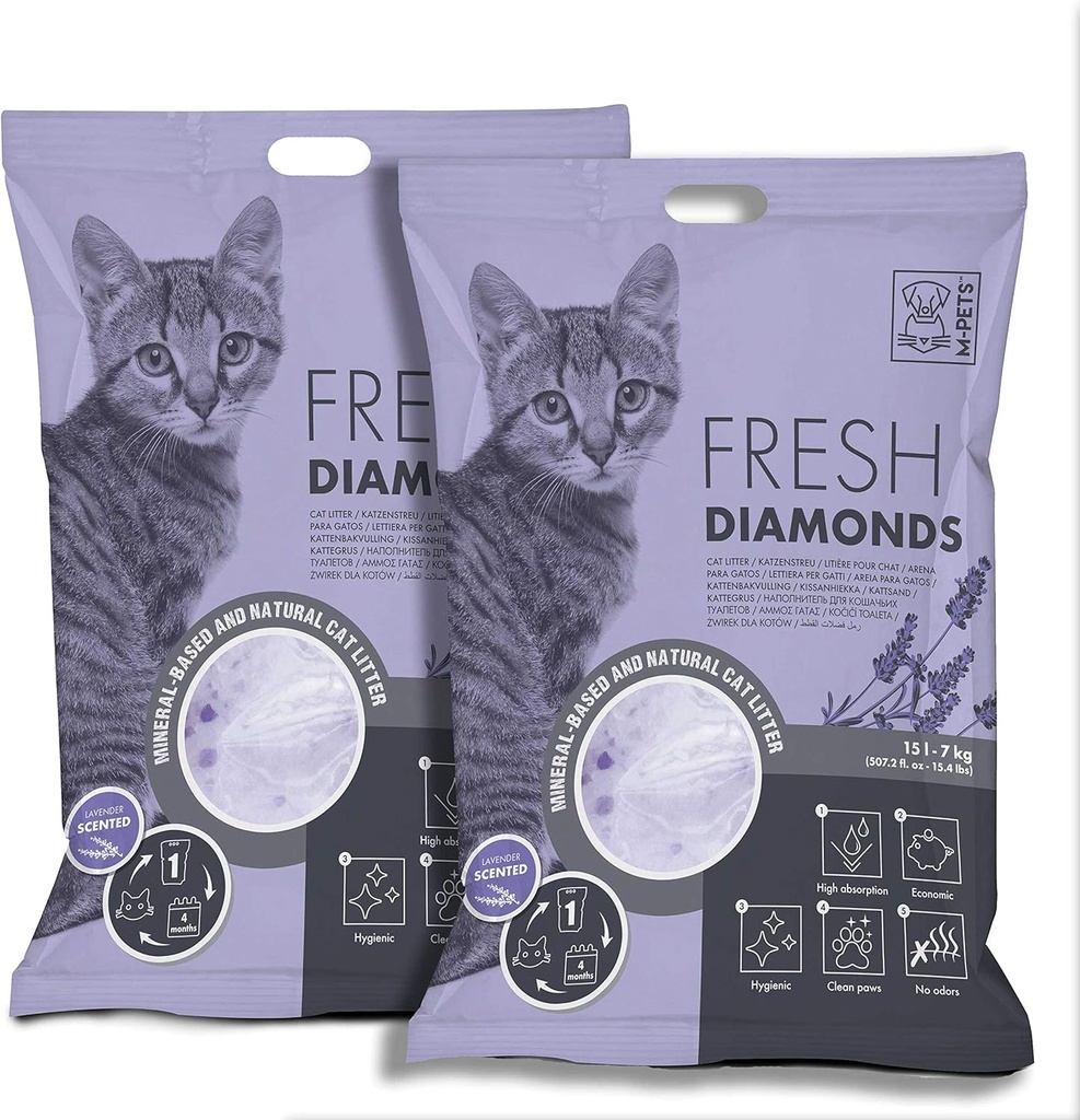 M-PETS Fresh Diamonds Silica Gel Cat Litter Lavender Scented 15L