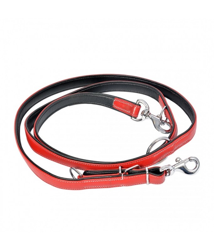 Duvo+ Comfy Leather Duo Leash Red 100 - 200cm/22mm