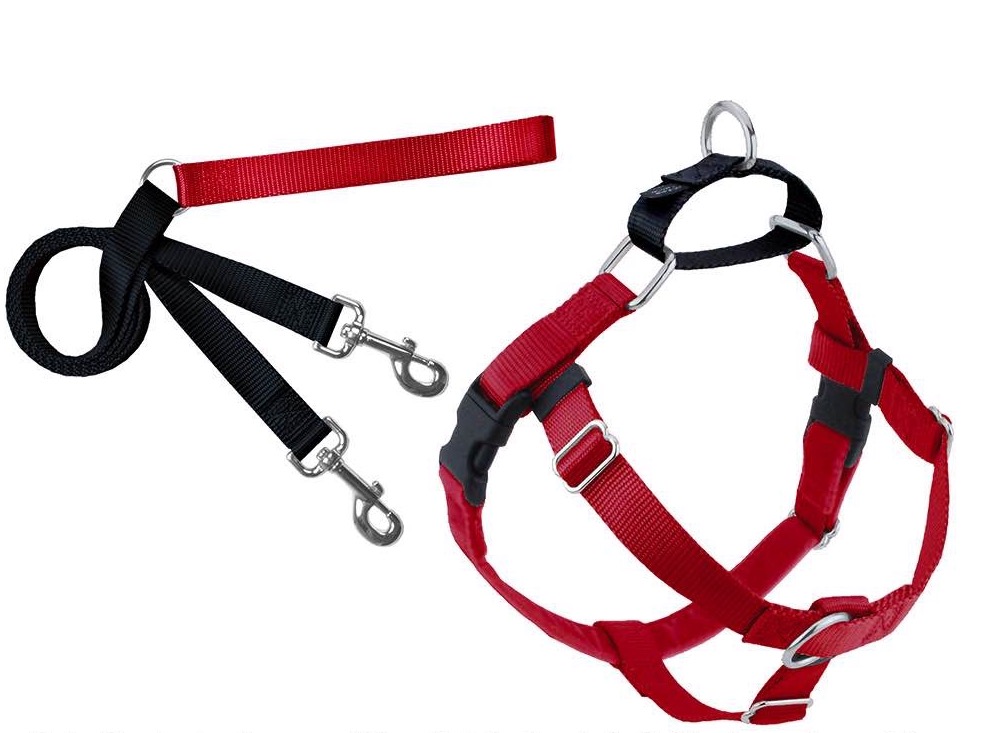 2 Hounds Design Freedom No Pull Dog Harness and Leash Red Large 1inch Nylon, Swiss Velvet & SS