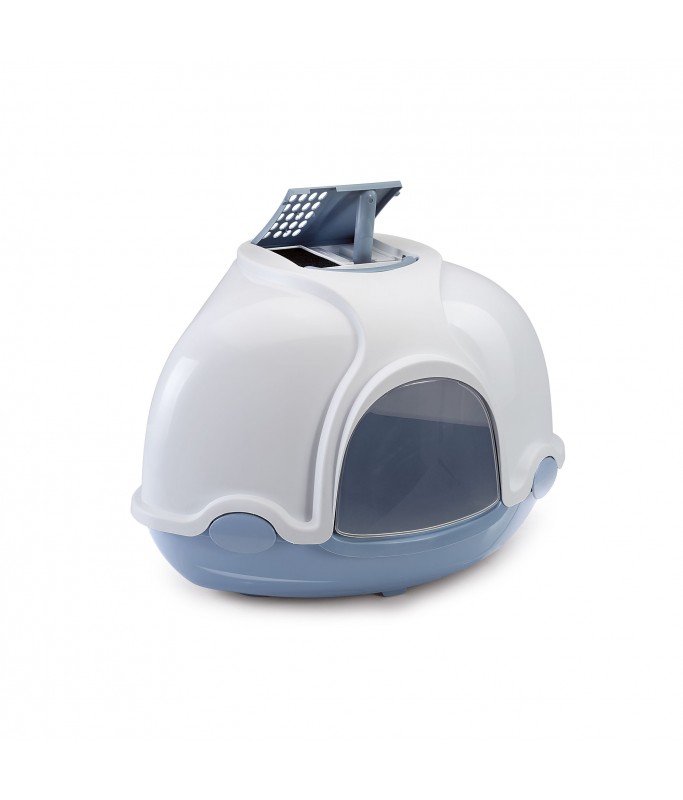 IMAC Ginger Hooded Corner Shaped Cat Litter Box Blue