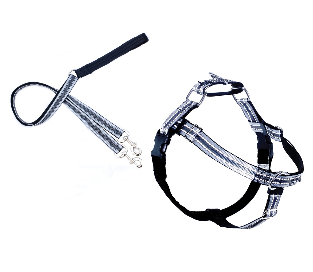 2 Hounds Design Reflective Freedom No Pull Dog Harness and Leash Black Small Nylon, Swiss Velvet & SS