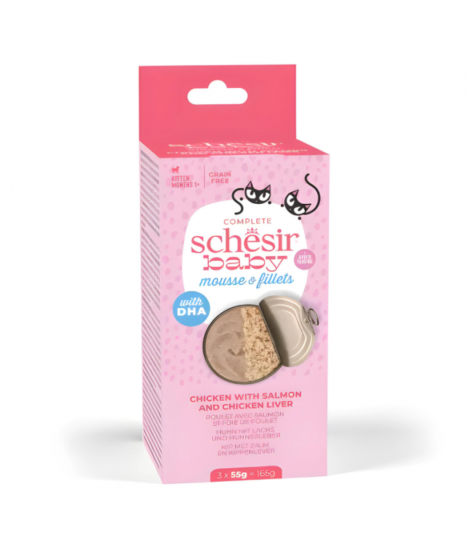 Schesir Baby Cat Can Multipack Mousse & Fillets Chicken With Salmon & Chicken Liver 3x55gm