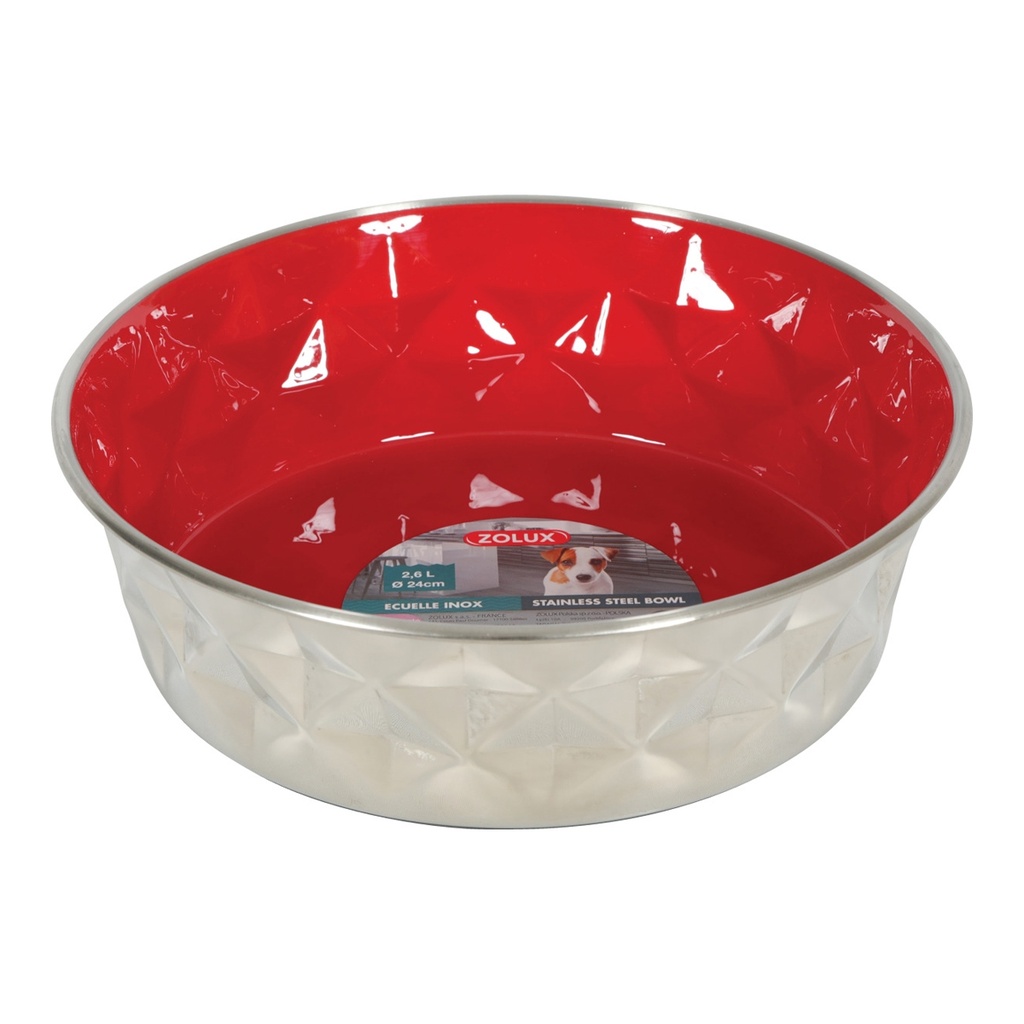 Zolux Diamonds Stainless Non-Slip Dog Bowls - Red 2.6L