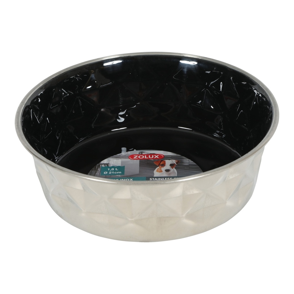Zolux Diamonds Stainless Non-Slip Dog Bowls - Black 1.8L