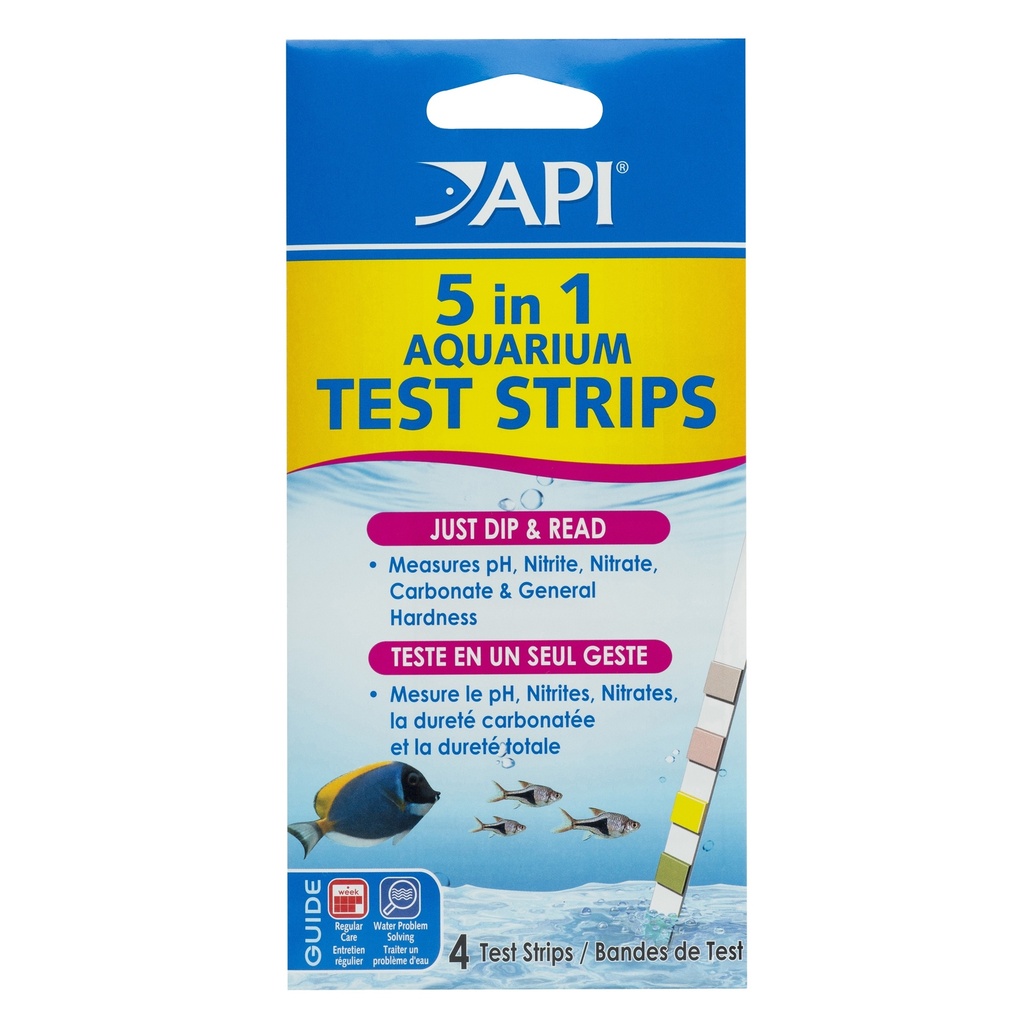 API 5in1 One Step Test Strips - pH, KH, GH, NO2, NO3 for Freshwater & Saltwater Aquarium  4 Strips
