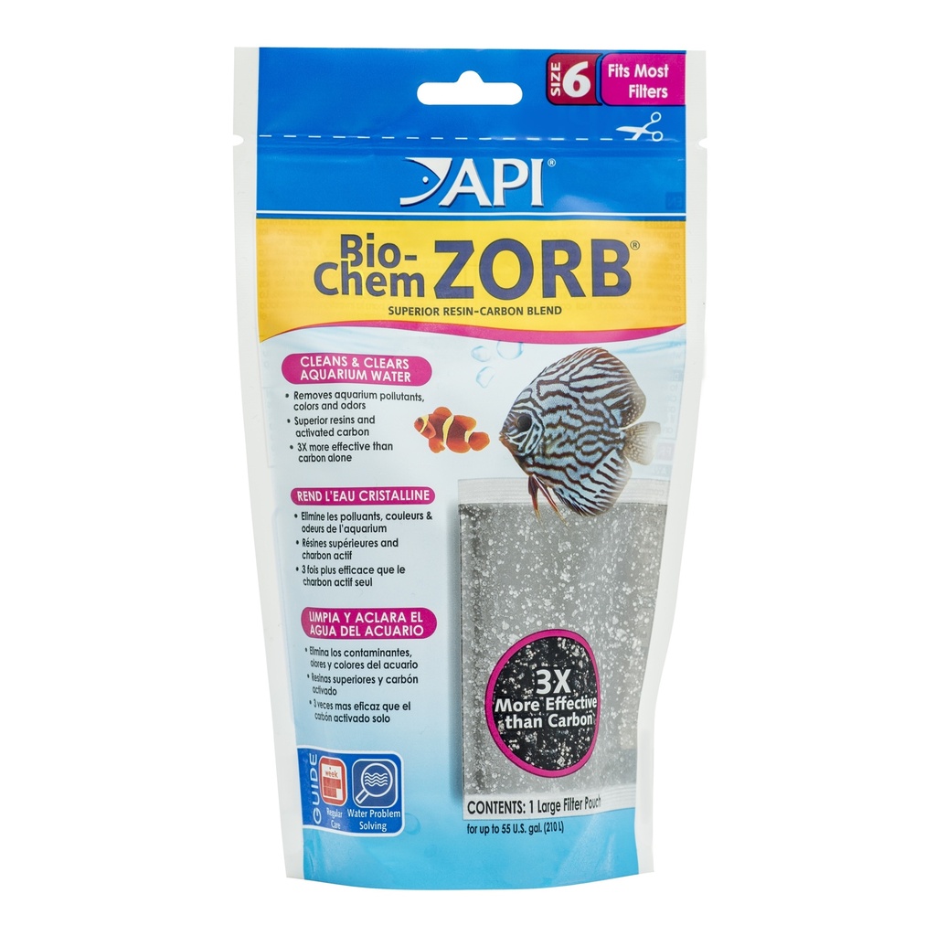 API Bio-Chem Zorb Size 6 Resin-Carbon Blend Aquarium Filter Pouch to Treat 210L
